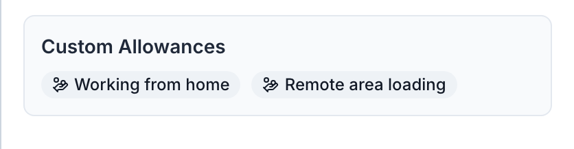 The Custom Allowances section of an expanded shift in Shift Approvals, listing Working from home and Remote area loading.