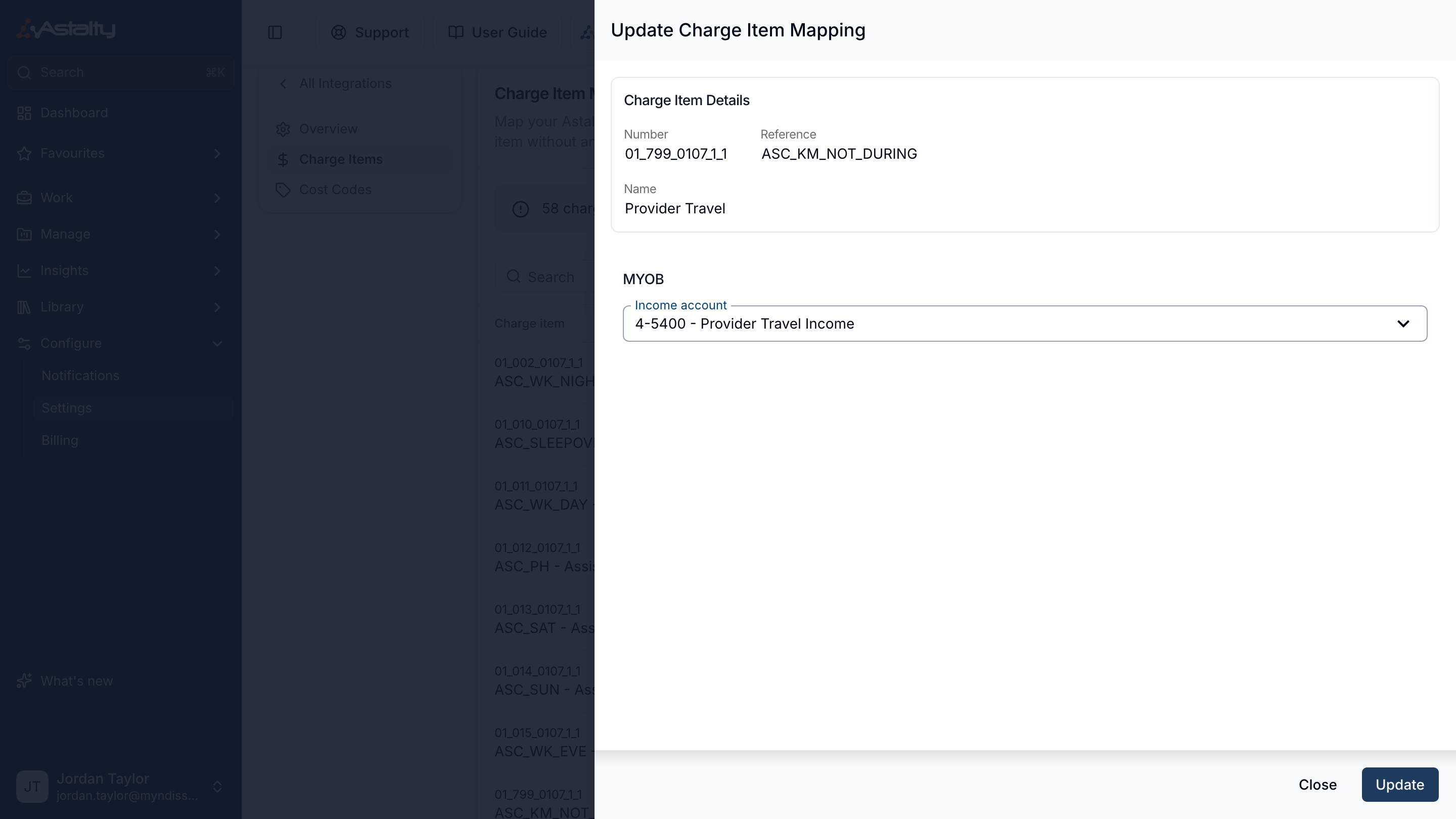 Update Charge Item Mapping with an income account chosen