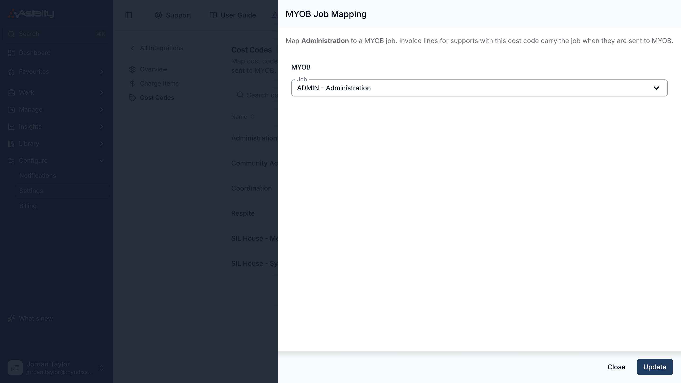 MYOB Job Mapping for a cost code with a Job chosen