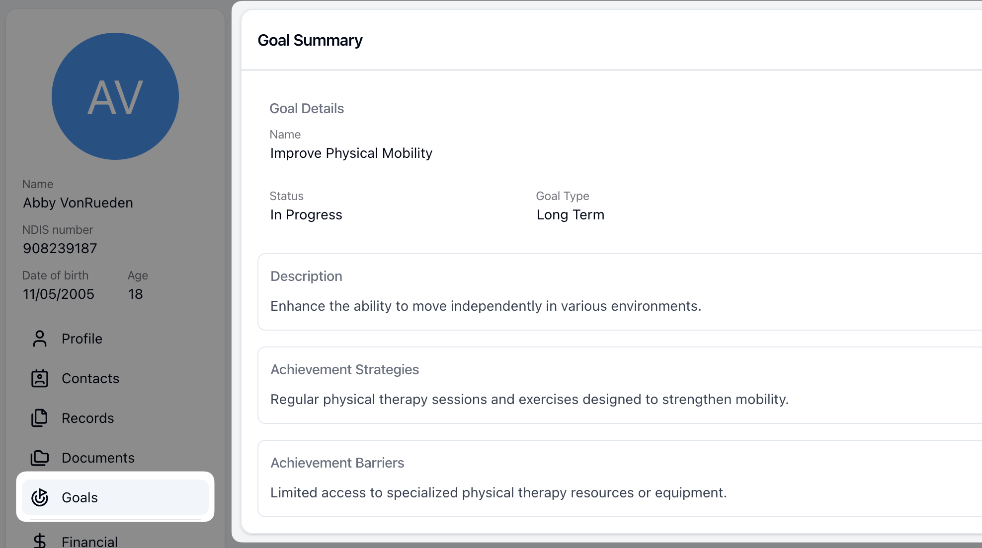 How to store and track Participant Goals