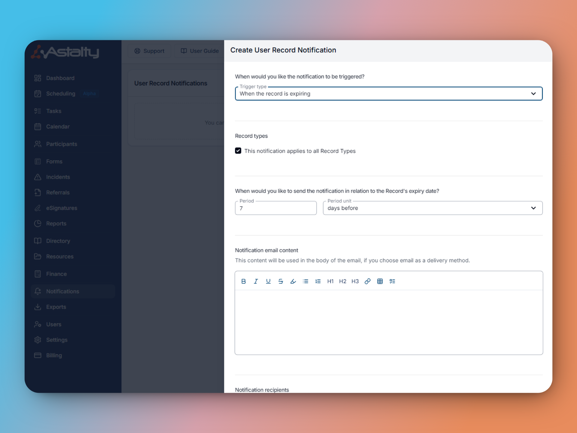 User Record Notifications