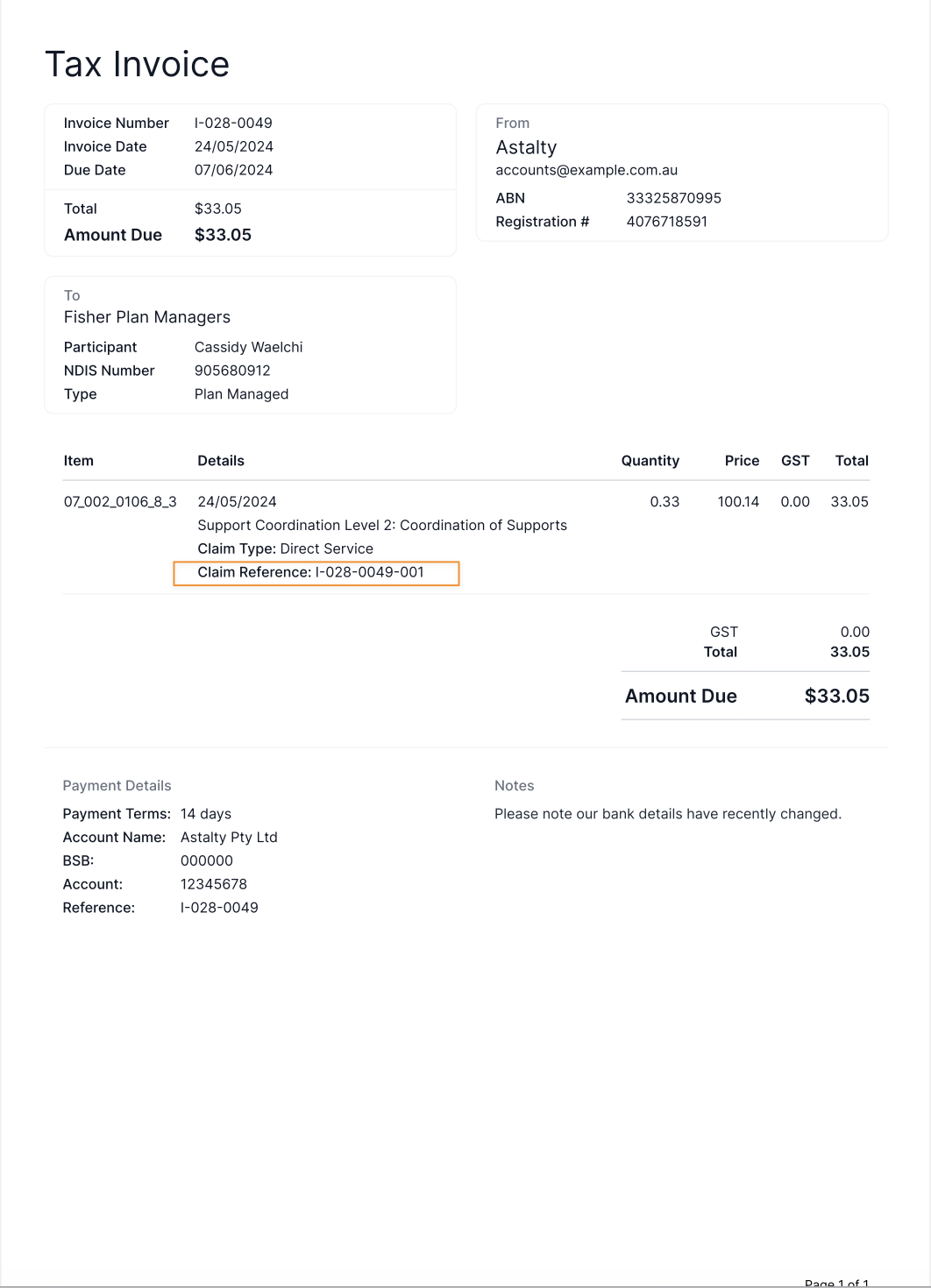 Adding Claim References to Invoices | Astalty Guide